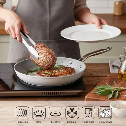 Miniatura 3 de TECHEF - CeraTerra - Sartén antiadherente de cerámica (sin PTFE, PFAS ni PFOA), apta para lavavajillas, mango de acero inoxidable, lista