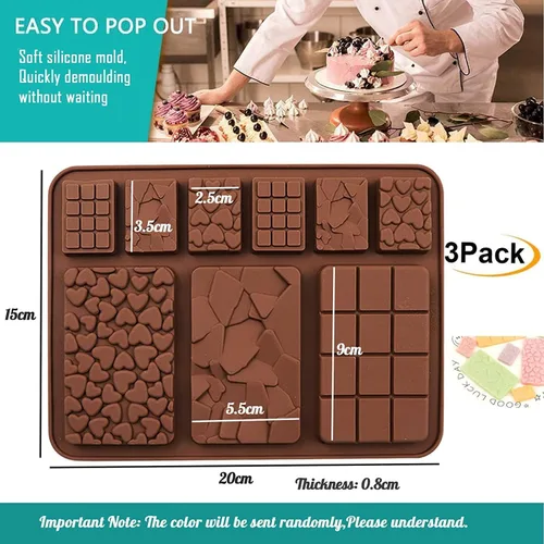 Miniatura 2 de ROTADM - Juego de moldes de silicona para chocolate con forma mixta, 3 piezas de mini gofre, corazón y barra cuadrada para barras de proteínas