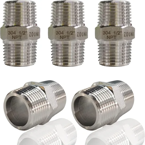 ZOUNI 5 pezones hexagonales de 1/2 pulgada macho x 1/2 pulgadas macho de 1/2 pulgadas, acero inoxidable 304 NPT de 1/2 pulgadas, accesorios de