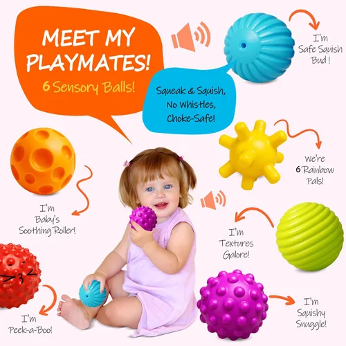 Miniatura 2 de Bolas de bebé para niños pequeños de 1 a 3 años, juguetes de baño para bebés de 6 a 12 meses, juego de bolas sensoriales suaves para bebés, set