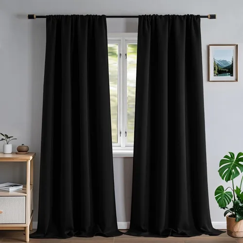 Miniatura 30 de Cortinas opacas para sala de estar, cortinas 100% opacas de 90 pulgadas de largo, juego de 2 paneles de 2 paneles, con aislamiento térmico, pestaña