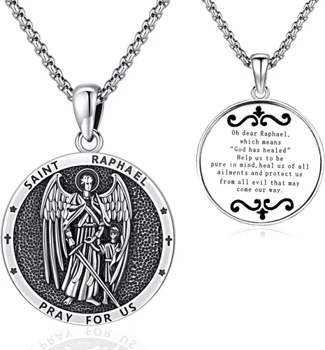 Aniu Collar de plata de ley S925, San Miguel, San Cristóbal, San Benito, San Juda, Crucifijo de Jesús, San Uriel, Arcángel Rafael, San Patricio, San
