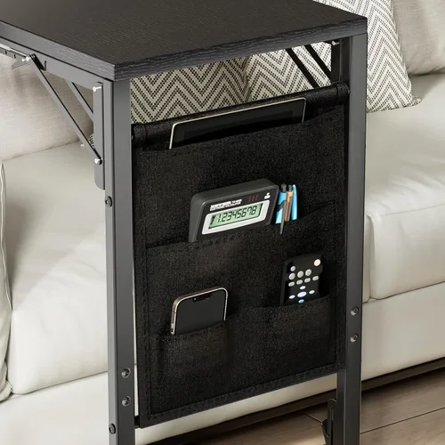 Miniatura 6 de Mesa auxiliar plegable en forma de C, pequeña mesa auxiliar plegable con bolsa de almacenamiento, bandeja de TV portátil para sofá, cama, color negro
