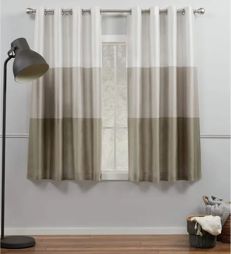 Miniatura 26 de Par de paneles de cortinas Exclusive Home Chateau a rayas de seda sintética con ojales en la parte superior, 54 x 84 pulgadas, Azul Verde Verde