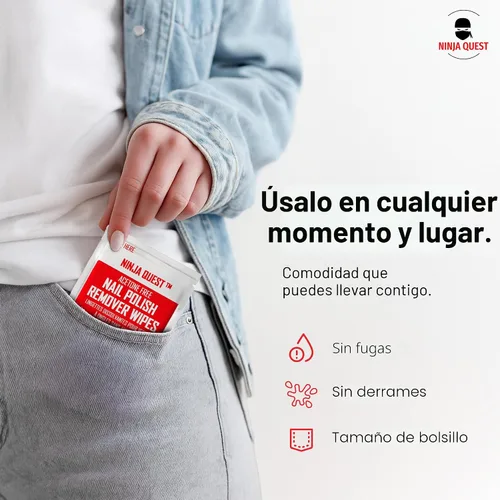 Miniatura 7 de Almohadillas quitaesmalte de uñas - 100% sin acetona - Juego de 50 unidades al por mayor - Envueltas individualmente - Toallitas quitaesmalte