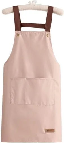 Miniatura 7 de Delantal con babero simple y funcional, unisex, ajustable, resistente a las gotas de agua, con 2 bolsillos, delantal de cocina para chef, delantal