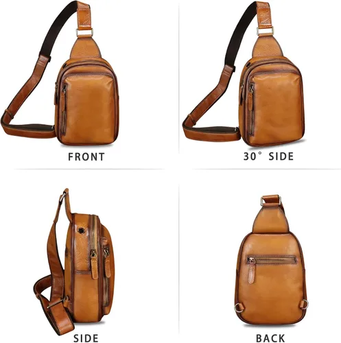 Miniatura 5 de LRTO Bolso bandolera pequeño de cuero genuino para mujeres y hombres, bolsa cruzada para el pecho, mochila para senderismo, deportes, viajes