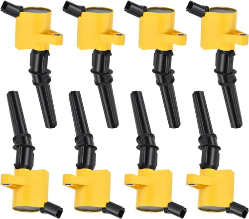 Miniatura 5 de MAS Juego de 8 bobinas de encendido amarillas, botas curvadas DG508 y 8 bujías Motorcraft Platinum SP479 compatibles con Ford F150 F250 Super Duty