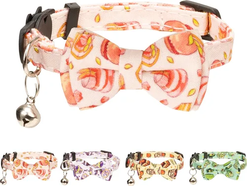 Miniatura 9 de Collar de gato Campana Pajarita Gatito Seguridad Breakaway Flower Kimino Sakura Cake Patrón de dibujos animados Kitty Boy Girl Pet Flower - Azul