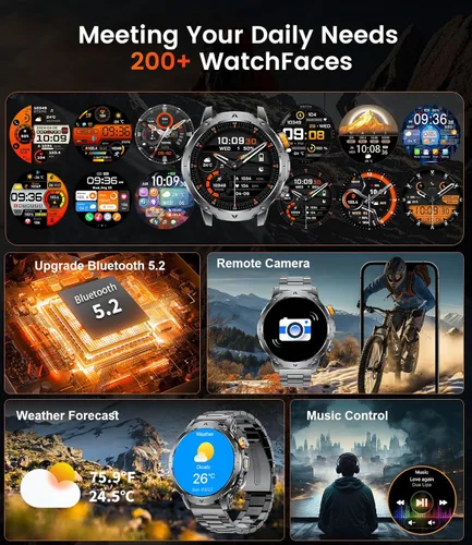 Miniatura 6 de LIGE Relojes inteligentes militares para hombres (3 bandas), batería de 1000 mAh, reloj inteligente de pantalla grande HD de 1.7 pulgadas