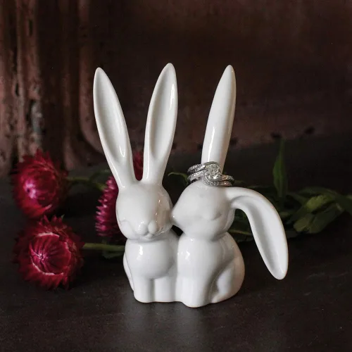 Miniatura 4 de heart & home Soporte para anillos, soporte de cerámica para anillos de compromiso, boda, color blanco