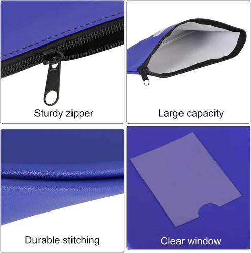 Miniatura 4 de Paquete de 4 bolsas de dinero para depósito bancario, cartera de cuero sintético resistente con cremallera con ventana transparente, bolsa