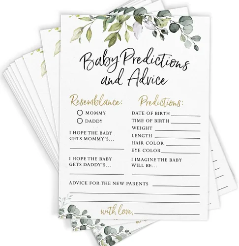 Miniatura 12 de Tarjetas de predicciones y consejos de baby shower de Printed Party – Diseño de lazo rosa, divertido juego de baby shower para invitados, actividad