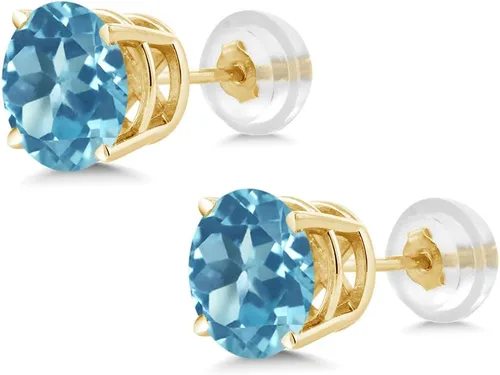 Miniatura 3 de Gem Stone King Aretes redondos de oro amarillo de 14 quilates con piedra natal de 0.197 in Aretes de oro para mujer