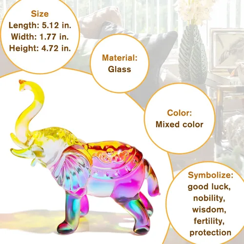 Miniatura 4 de YWHL Figura de Elefante de Cristal y Vidrio Regalos para Mujeres, Estatua de Elefante Colorida Hecha a Mano Decoración Regalo para Amantes