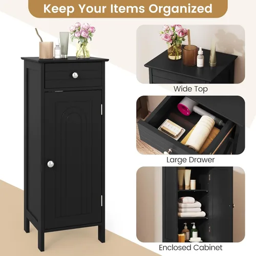 Miniatura 5 de GLACER Armario de almacenamiento de piso, gabinete de almacenamiento multifuncional para baño con 2 estantes ajustables, ideal para baño, sala