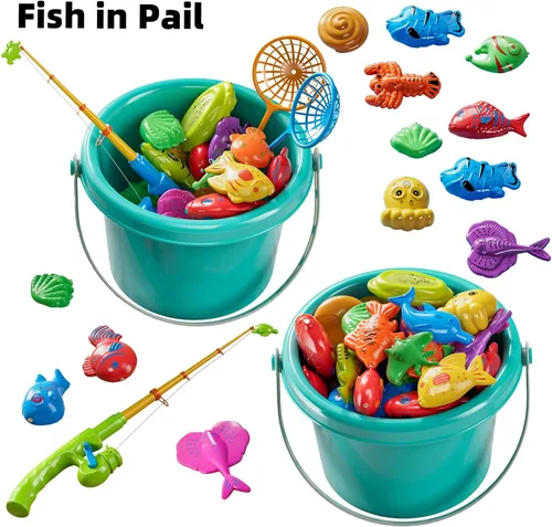 Miniatura 9 de TEMI Juego de pesca magnética para niños de 4 a 8 años, juguetes de peces para niños de 3 a 5 años, caña de pesca flotante para bañera, mesa de agua