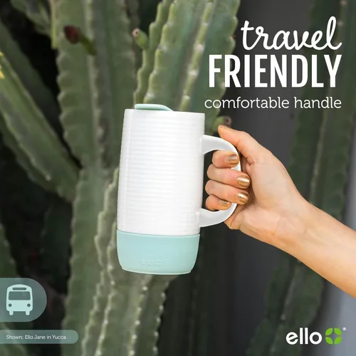Miniatura 5 de Ello Jane Taza de viaje de cerámica con asa de 18 oz, tapa deslizante resistente a salpicaduras y portavasos incorporado, perfecta para café y té