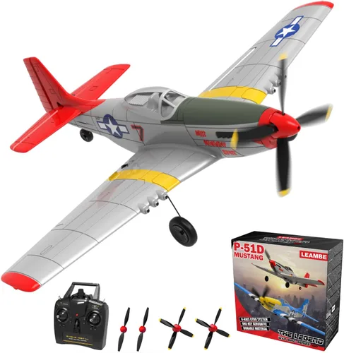 Miniatura 10 de LEAMBE Avión RC de 4 Canales con Control Remoto con 3 Modos - Avión RC P51 Listo para Volar Mejorado para Principiantes Adultos con Sistema