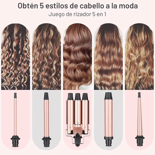 Miniatura 2 de Varita Rizador de Pelo y Rizador de Cabello, Emocci Pro Grande de 3 Barriles (0.35"-1.25" de Cerámica) Rizador de Cabello para Mujeres, Ondas