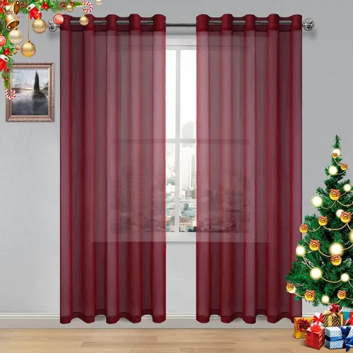 Miniatura 25 de DWCN Cortinas traslúcidas color verde frijol para sala de estar y dormitorio - Cortinas voile con aspecto de lino sintético con ojales en la parte