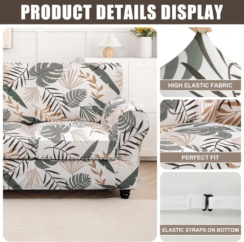 Miniatura 2 de SearchI - Funda de sofá elástica con estampado floral, 4 piezas, incluye 3 fundas de cojín independientes, protector lavable para muebles de sala