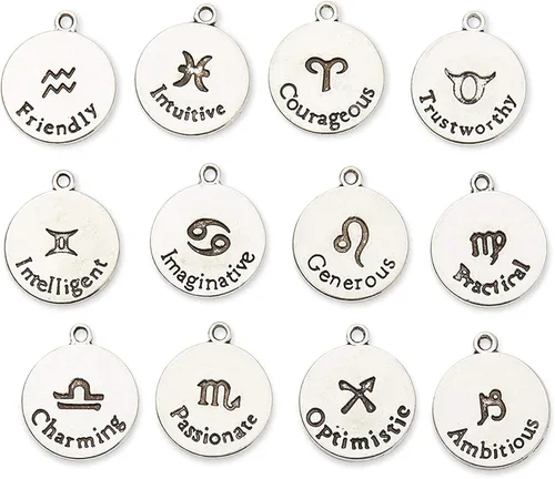 Miniatura 7 de Bright Creations Dijes del zodiaco para hacer joyas, 72 piezas, aleación de plata, 0.69 x 0.69 pulgadas, dijes de pulsera del zodiaco, acentos