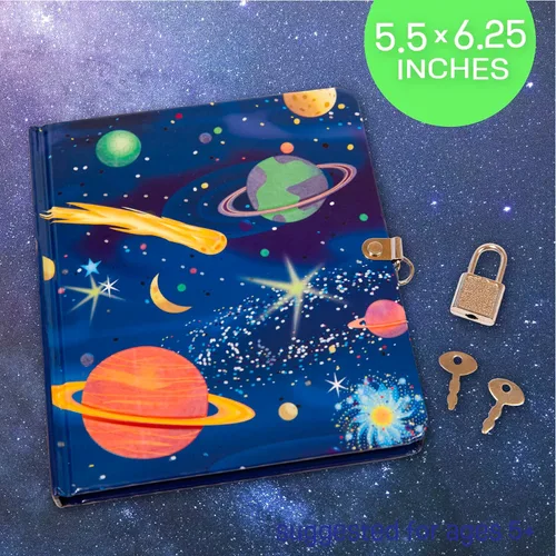 Miniatura 5 de Peaceable Kingdom Deep Space Glow in the Dark - Cerradura y llave de 6.25 pulgadas, diario de página rayada para niños