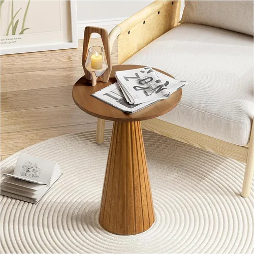 Miniatura 8 de COZAYH Martini - Mesa de pedestal pequeña, soporte para bebidas con mesa redonda de madera y acabado texturizado moderno para espacios pequeños