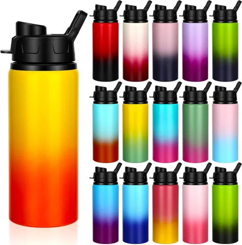 Miniatura 9 de Sunnyray 16 Piezas Botellas de Agua de Aluminio a Granel Multicolor Reutilizables Botella Deportiva con Tapas a Presión Paquete Múltiple Frasco