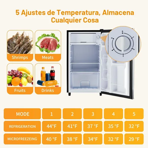 Miniatura 5 de NEWBULIG Mini refrigerador con congelador de 3.2 pies cúbicos para oficina, dormitorio, refrigerador pequeño con termostato ajustable, ahorro