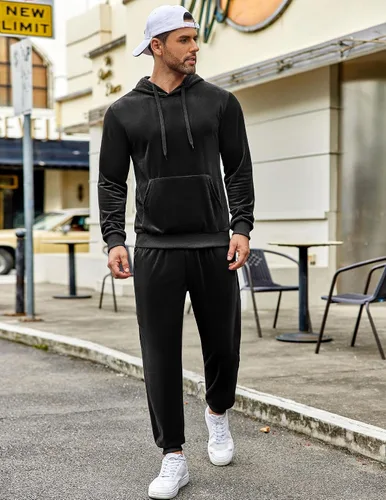 Miniatura 4 de COOFANDY Conjunto deportivo de 2 piezas para hombre, sudadera de manga larga con capucha, traje deportivo para deportes, casual, fitness, trotar