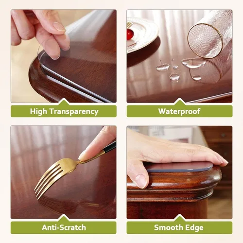 Miniatura 2 de Clear Table Cover Protector, 1.5mm Thick Waterproof, PVC Tablecloth Cover, Heat Resistance Table Cover Pad Mat, for Coffee Table, Dining Room Table