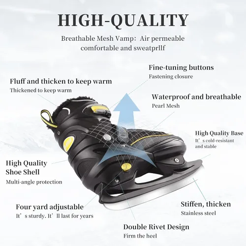 Miniatura 5 de Patines de hockey con 4 tamaños ajustables, acolchado suave y soporte de tobillo reforzado para niños, niñas, jóvenes, hombres, mujeres