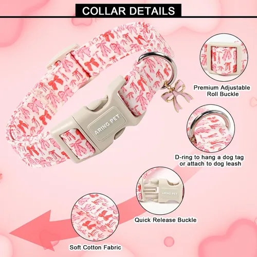 Miniatura 74 de Aring Pet Collar de algodón, lindo, con hebilla de liberación rápida, para bodas, para perros pequeños, medianos y grandes, rosa Terciopelo rosa