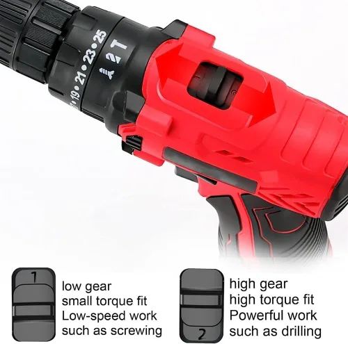Miniatura 4 de Kit de taladro inalámbrico, kit de herramientas de taladro, velocidad variable, motor sin escobillas, taladro manual multifuncional de iones