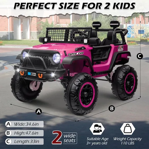 Miniatura 7 de OTTARO Autos de paseo conmutables de 24 V, 4 WD/2WD, camión eléctrico para niños de 2 plazas con asiento de 20 pulgadas, motores de 4 x 100 W, 4