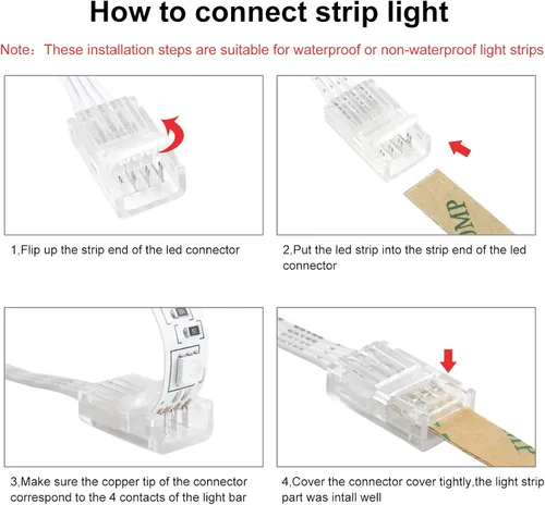 Miniatura 7 de RGBZONE 10 unids 4 Pin 0.394 in Conectores LED sin soldadura 4 Pin conductor tira a adaptador de corriente para puente de 0.394 in SMD RGB 5050 LED