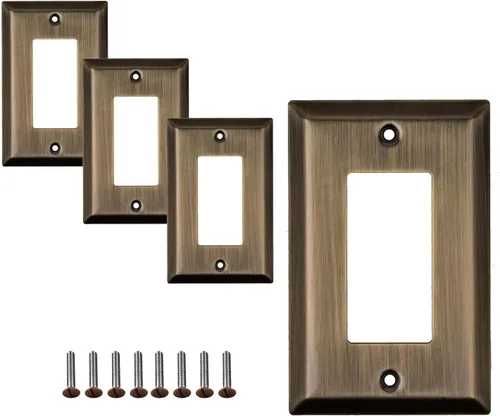 | Placas de pared decorativas clásicas de latón antiguo | Enchufe eléctrico y cubiertas de interruptor | Estilo: 1 Gang Decorator (paquete de 4)
