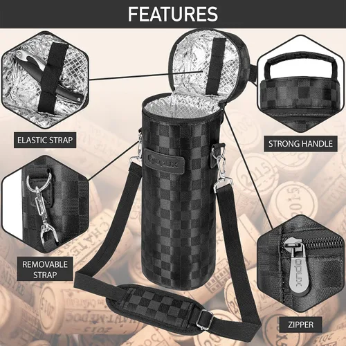 Miniatura 4 de opux Bolsa de Vino para Botella Individual, Bolsa Aislada para Enfriar Vino para Viaje, Picnic, Playa con Correa de Hombro, Estuche Térmico