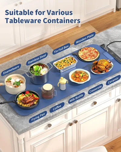 Miniatura 3 de Tapete de calentamiento de alimentos extra grande de 37 x 15 pulgadas con control de aplicación, bandeja de calentamiento eléctrica de temperatura