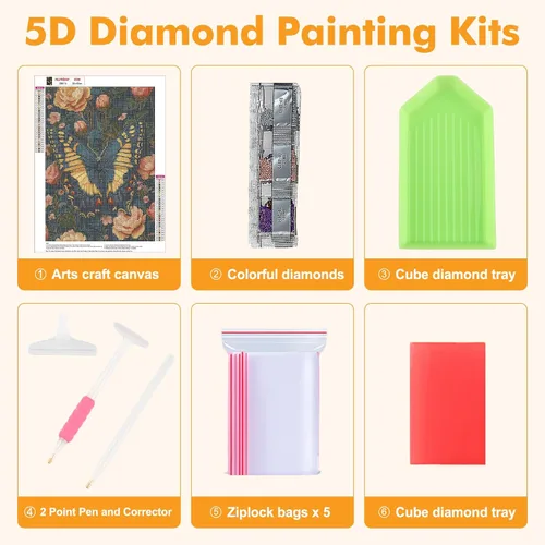 Miniatura 6 de NAIMOER Kits de arte de diamantes de mariposa para adultos principiantes, kit de pintura de diamante 5D, arte de gemas de taladro completo por