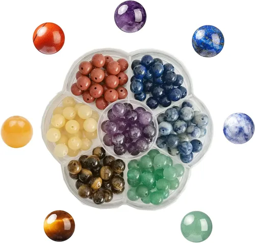 140 cuentas redondas de piedra natural de 7 chakras, cristales de curación energética auténtica, piedra real, cuentas suaves para manualidades,