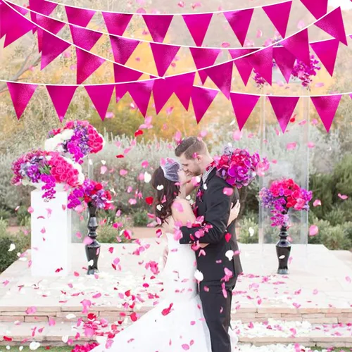 Miniatura 7 de Decoraciones de Fiesta Rosa Intenso Banderín Triangular Bandera Tela Metálica Rosa Guirnalda de Banderines para Cumpleaños Despedida de Soltera Boda