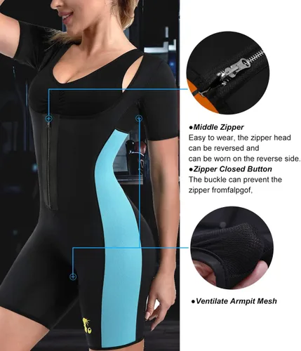 Miniatura 5 de NonEcho Traje de sauna de neopreno para mujer, moldeador de cuerpo completo, moldeador de cintura con manga Negro