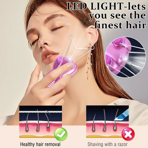 Miniatura 7 de Removedor de vello facial eléctrico para mujer, depiladora de belleza para mujer, depiladora facial de algodón (rosa)