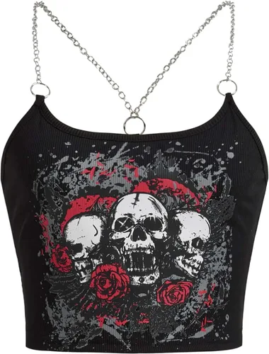 SOLY HUX Women's Y2k Gothic Chain Cami Crop Top Sleeveless Sexy Tank Tops Camisole Clubwear Outfit