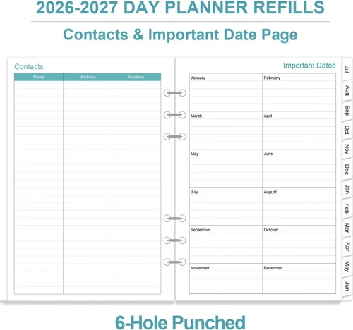 Miniatura 5 de Recambios de agenda 2026 para carpeta A5, agenda diaria y mensual de una página por día, de enero de 2026 a diciembre de 2026, lista de tareas