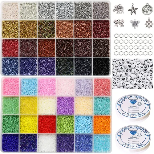 Miniatura 7 de 12/0 cuentas de semillas de vidrio alrededor de 15600 piezas, 24 colores de 0.079 pulgadas, kit de cuentas de semillas sueltas para hacer pulseras