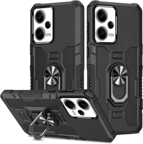 Funda para Xiaomi Redmi Note 12 Pro 5G/Xiaomi Poco X5 Pro 5G Metal CD Patrón Anillo Titular Funda Teléfono Móvil Funda Protectora Anti-Caída Negro
